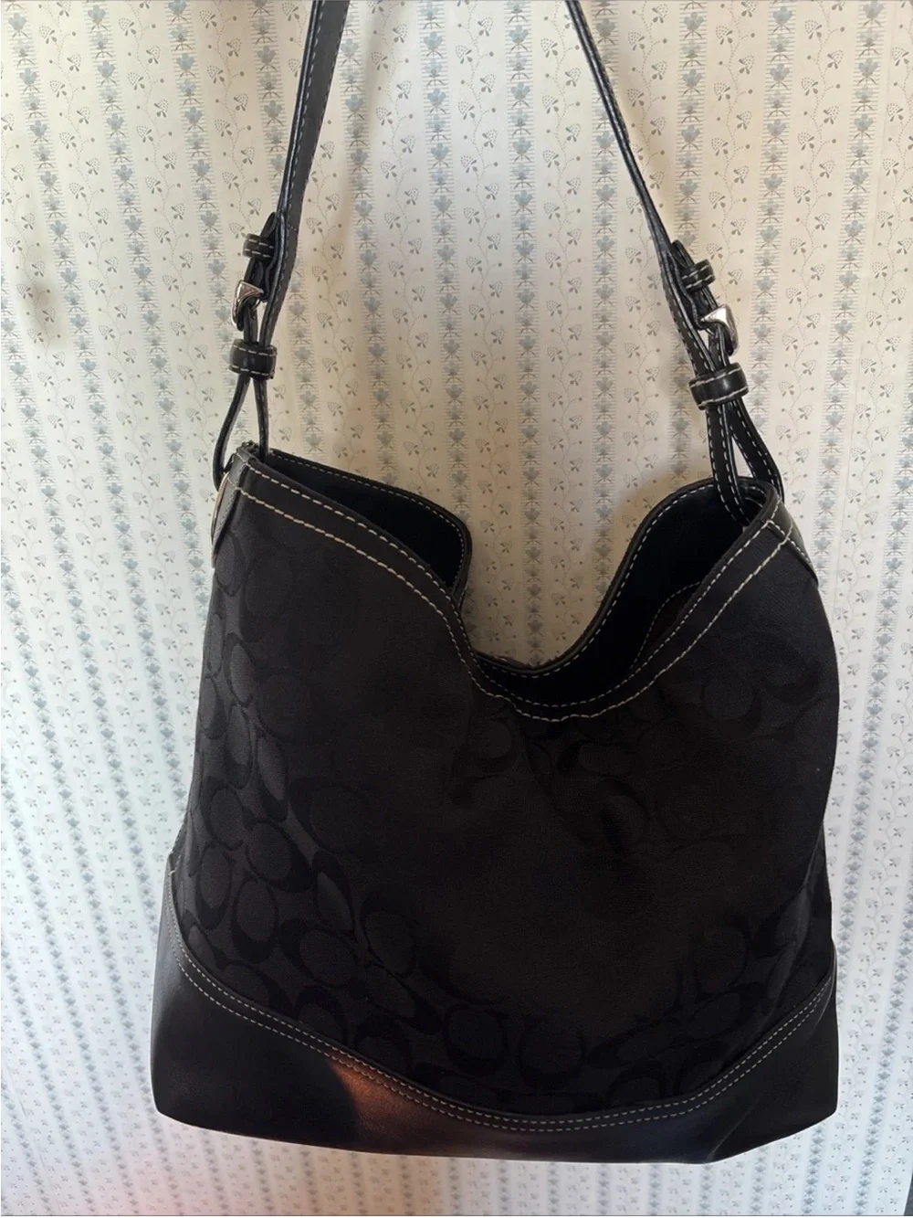 Coach Black Jacquard and Leather Hobo Shoulder Bag